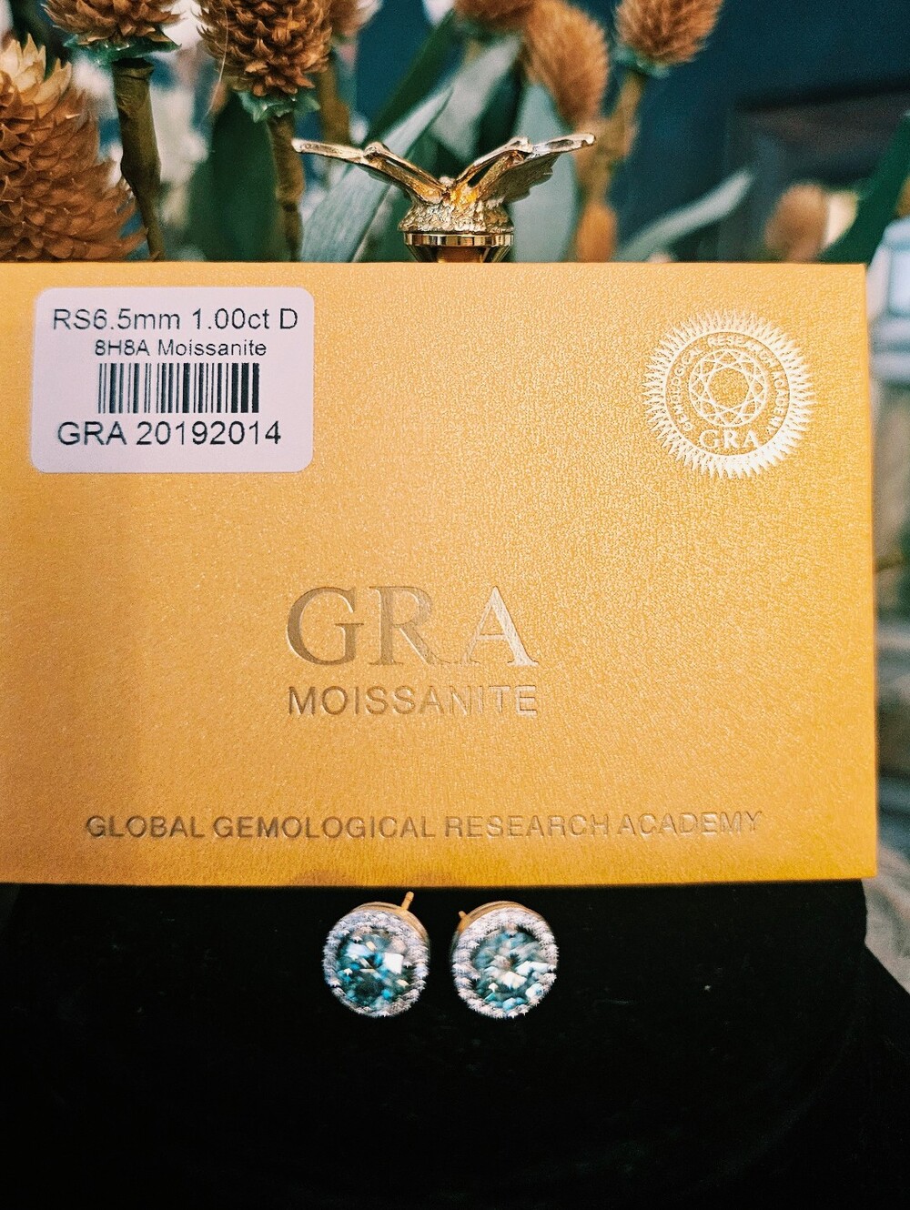 GRA Moissanite Blue Round Halo Stud Earrings